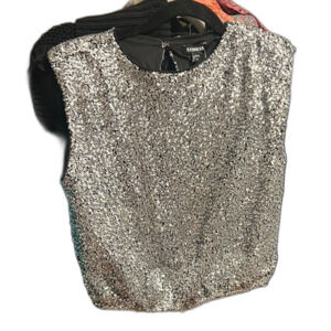 New with tags Express Silver Sequin Sleeveless Blouse Waist length Sparkle